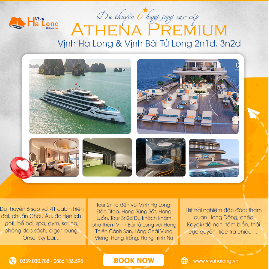 Athena Premium 6 star cruise Halong Bai Tu Long Bay
